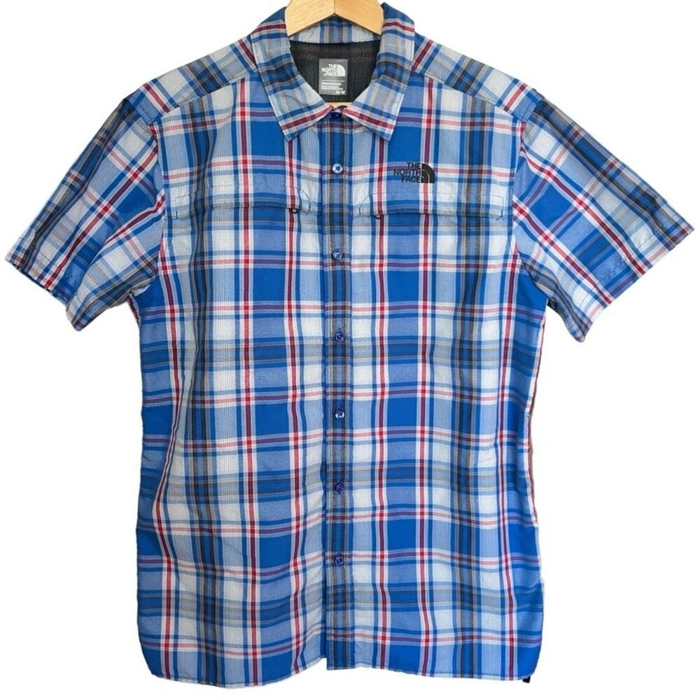 The North Face Mens Plaid Short Sleeve Shirt Blue Nylon Polyester Casual Size M